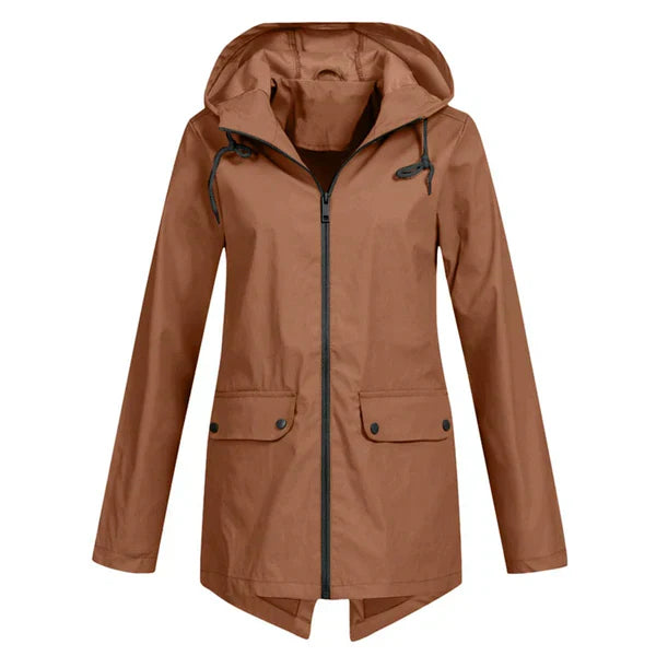 Trendy Women's Rain Jacket with Hood - Liora-Coffee-S-The Livary