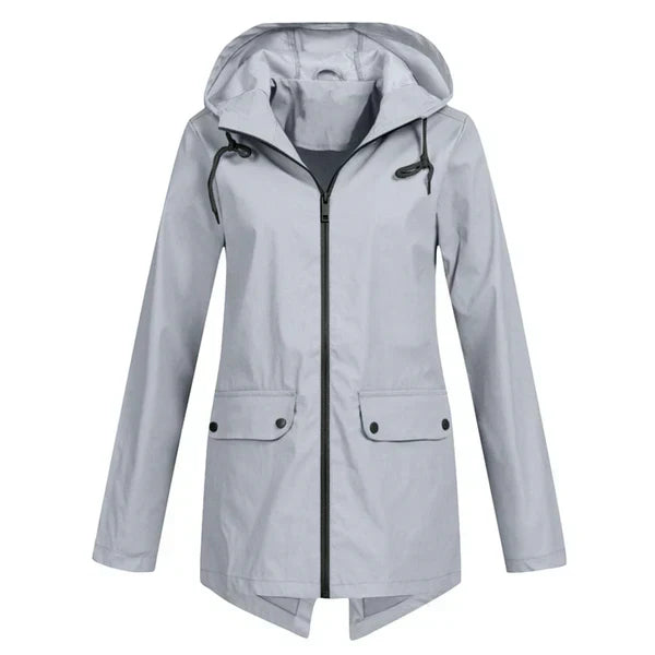 Trendy Women's Rain Jacket with Hood - Liora-Grey-S-The Livary