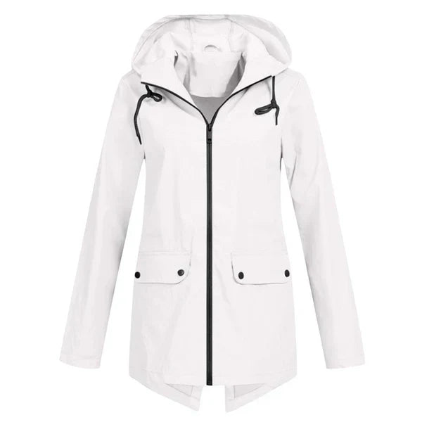 Trendy Women's Rain Jacket with Hood - Liora-White-S-The Livary
