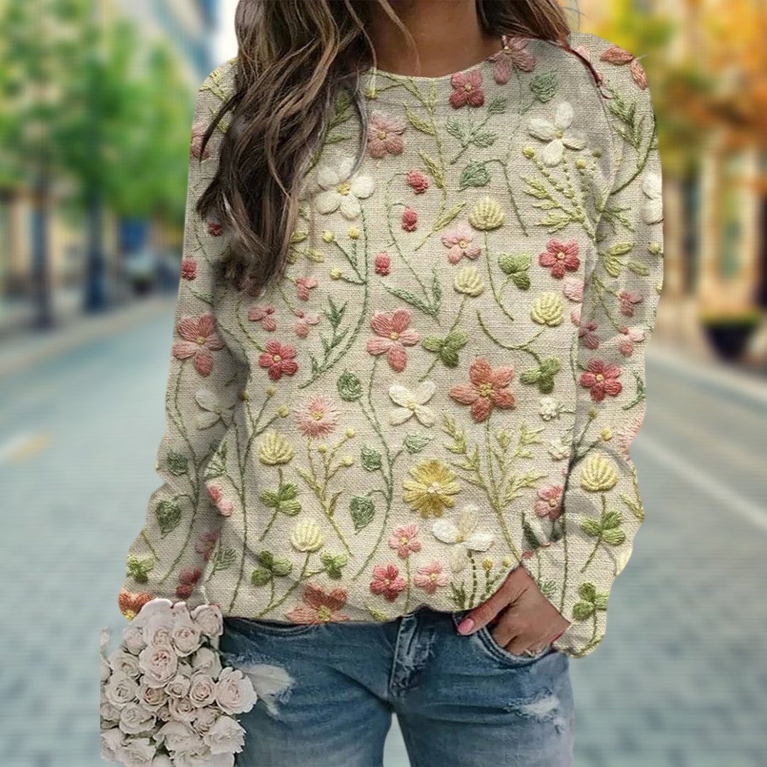 Trendy Women's Sweater with Flower Print - Ava-S-Nora Luxe