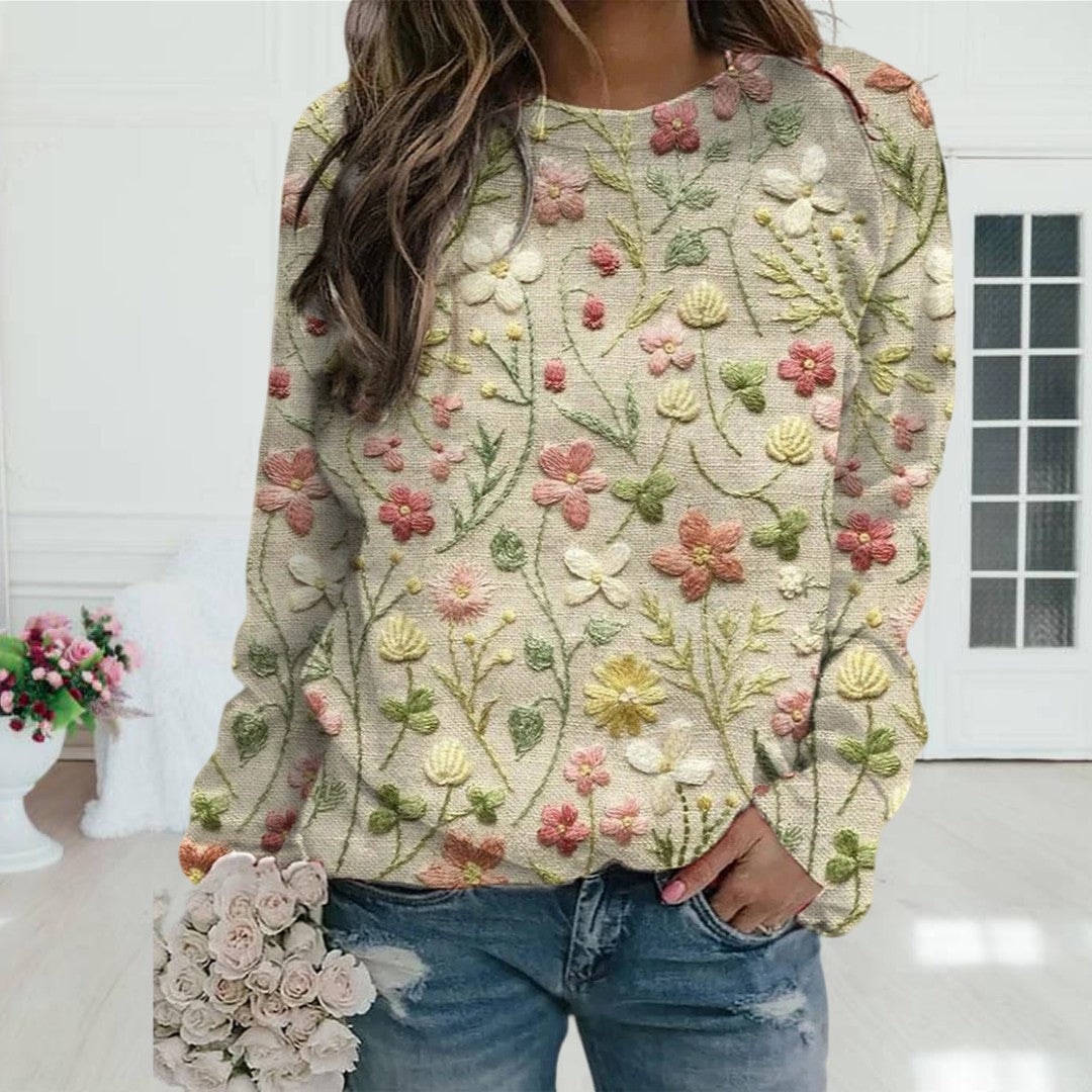 Trendy Women's Sweater with Flower Print - Ava-S-Nora Luxe