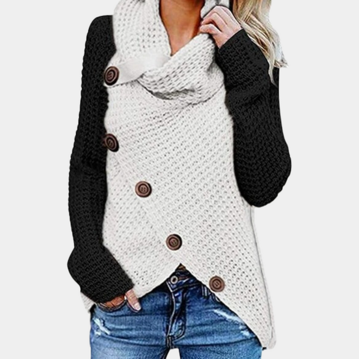 Trendy Women's Sweater with Unique Asymmetrical Knot Detail - Faye-Black-XS-Nora Luxe