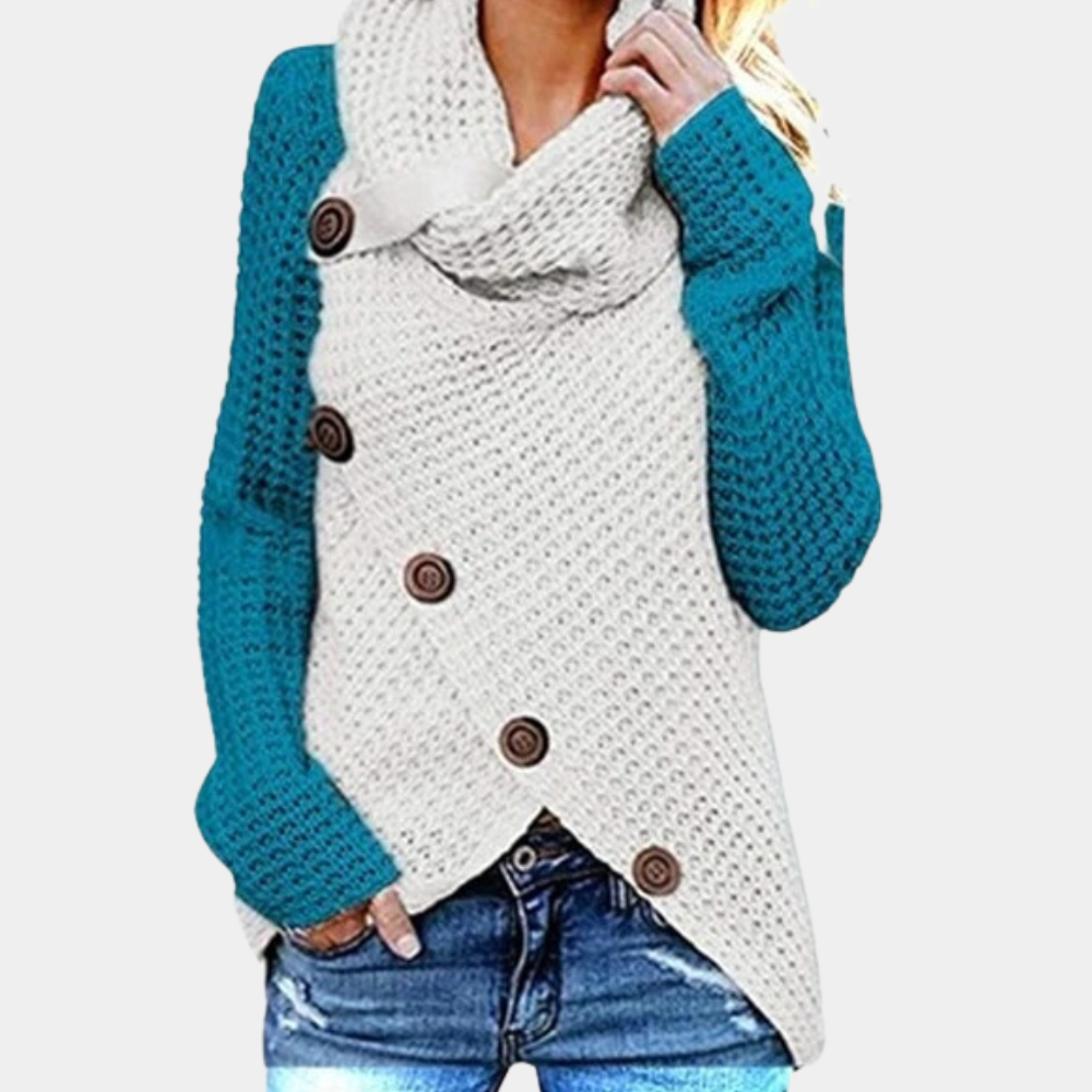Trendy Women's Sweater with Unique Asymmetrical Knot Detail - Faye-Blue-XS-Nora Luxe