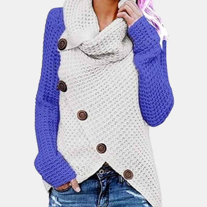 Trendy Women's Sweater with Unique Asymmetrical Knot Detail - Faye-Denim blue-XS-Nora Luxe