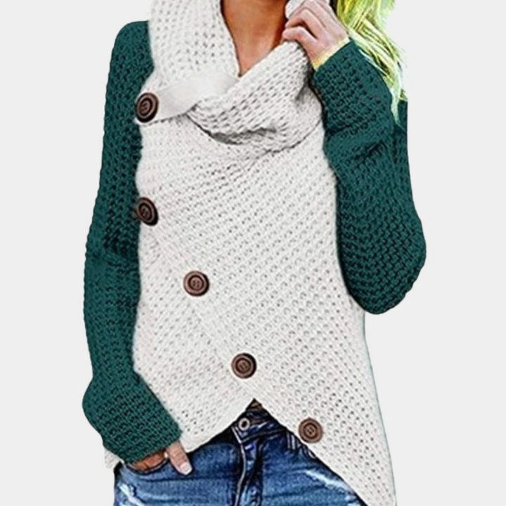 Trendy Women's Sweater with Unique Asymmetrical Knot Detail - Faye-Green-XS-Nora Luxe