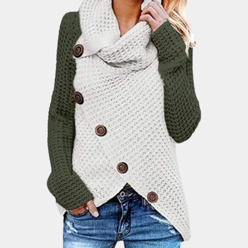 Trendy Women's Sweater with Unique Asymmetrical Knot Detail - Faye-Olive green-XS-Nora Luxe