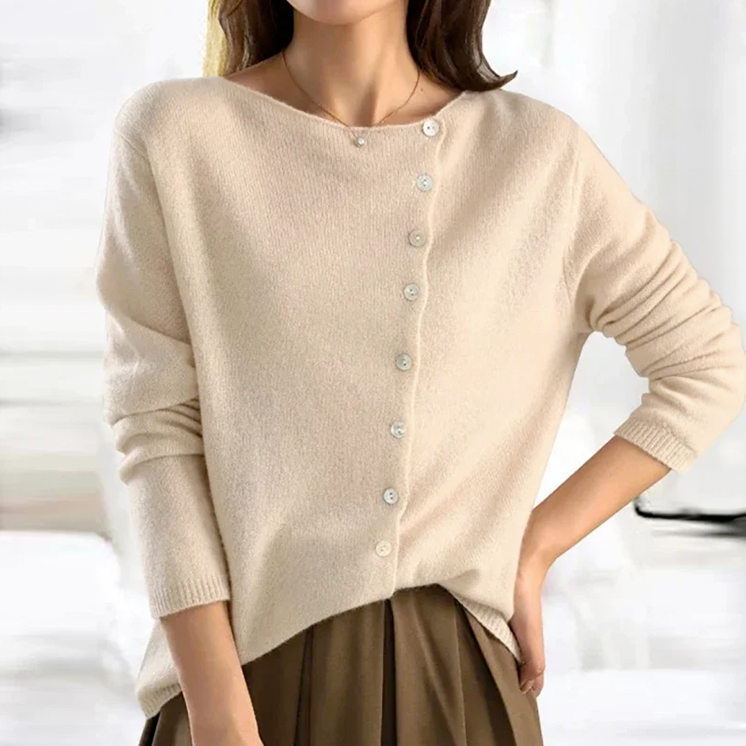 Trendy Women's Sweater with V-Neck - Sienna-Beige-XS-Nora Luxe