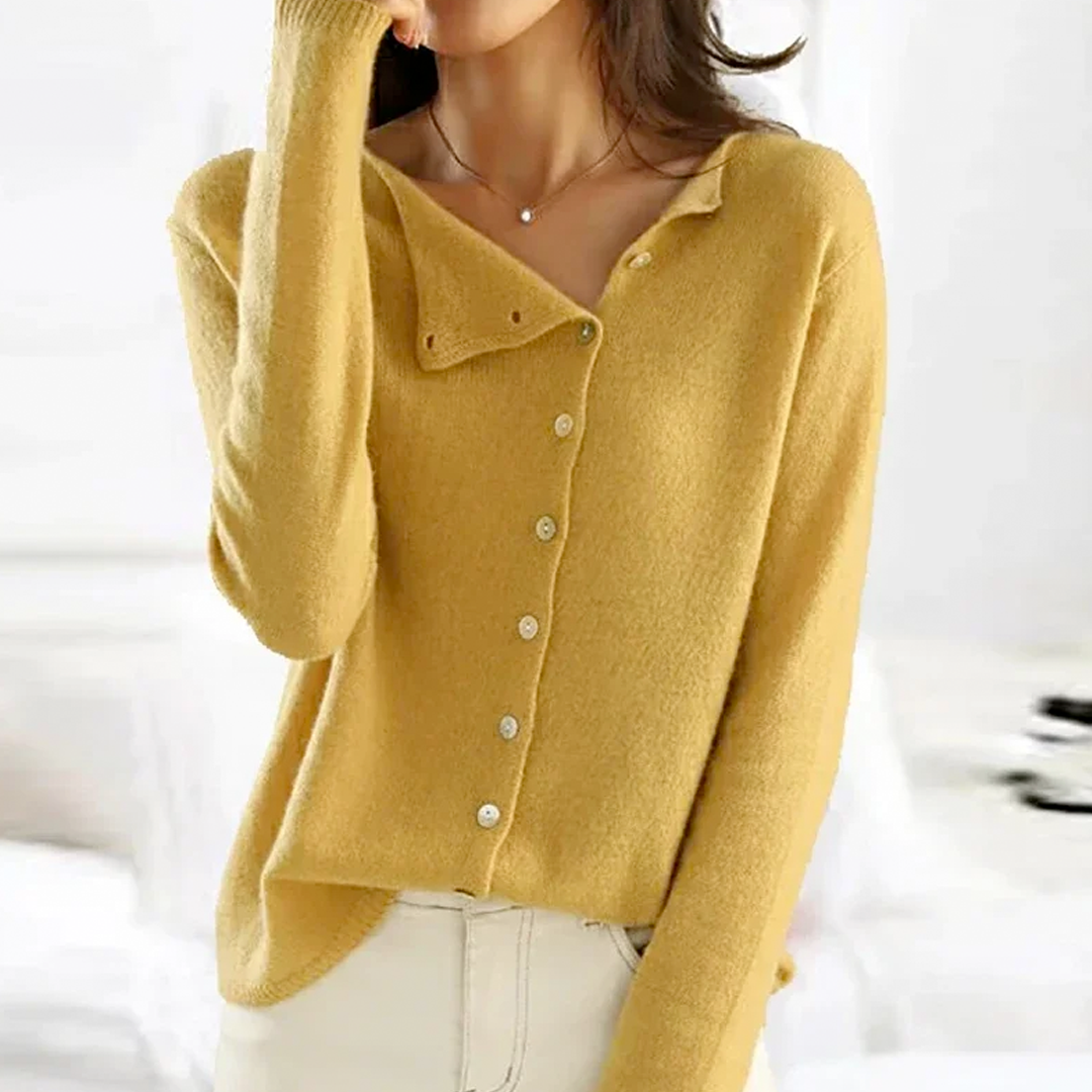 Trendy Women's Sweater with V-Neck - Sienna-Yellow-XS-Nora Luxe
