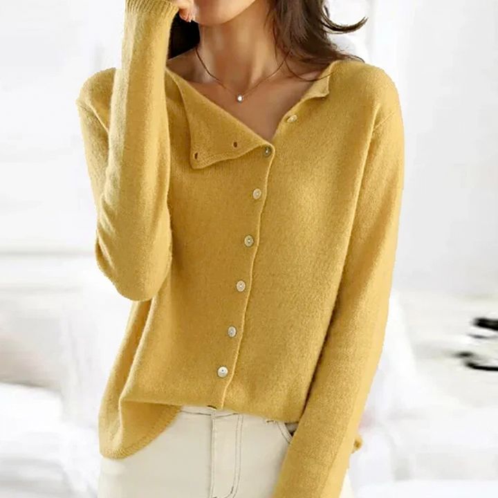 Trendy Women's Sweater with V-Neck - Sienna-Yellow-XS-Nora Luxe