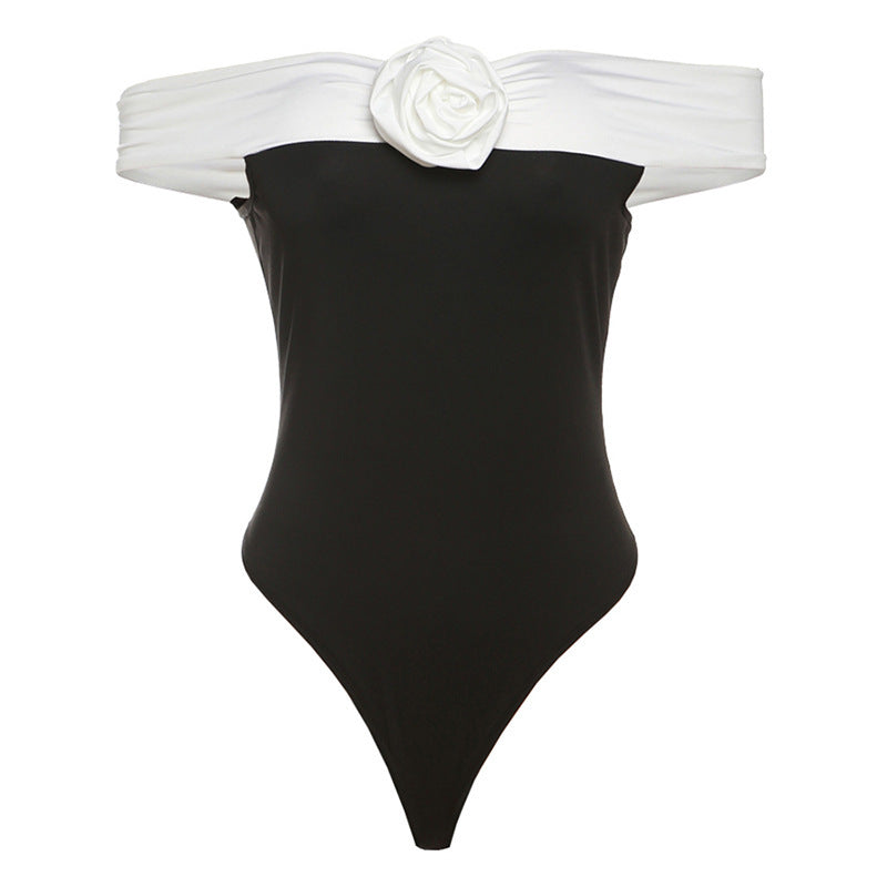 Trendy women's swimsuit with off-shoulder design & floral details – Elara-S-Nora Luxe