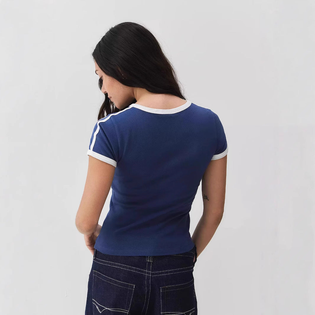 Trendy women's T-shirt with lace detail & contrast sleeves – Yelina-S-Nora Luxe