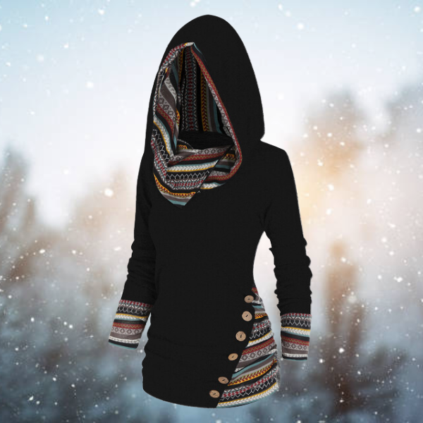 Tribal Hoodie with Geometric Pattern – Naïma-Black-S-The Livary