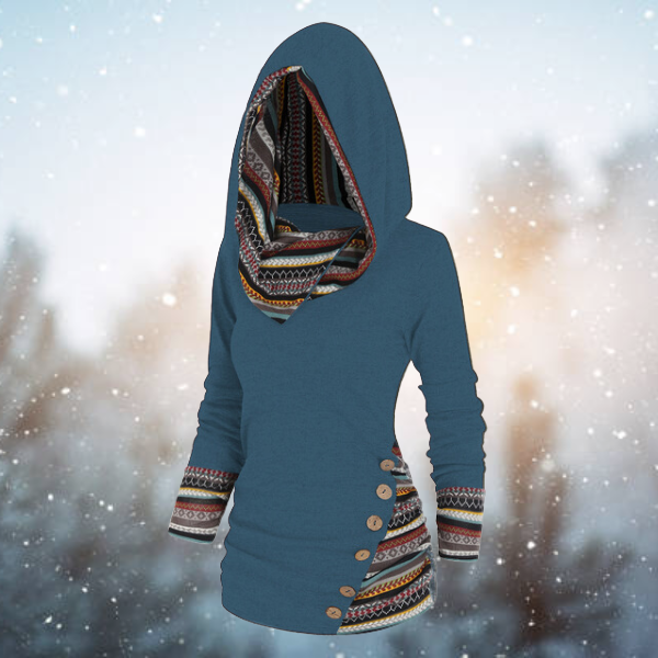Tribal Hoodie with Geometric Pattern – Naïma-Blue-S-The Livary