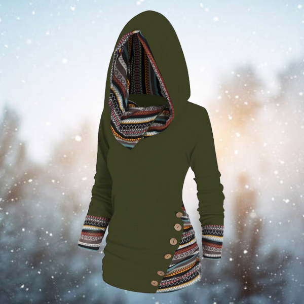 Tribal Hoodie with Geometric Pattern – Naïma-Green-S-The Livary