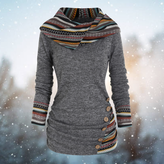 Tribal Hoodie with Geometric Pattern – Naïma-Grey-S-The Livary