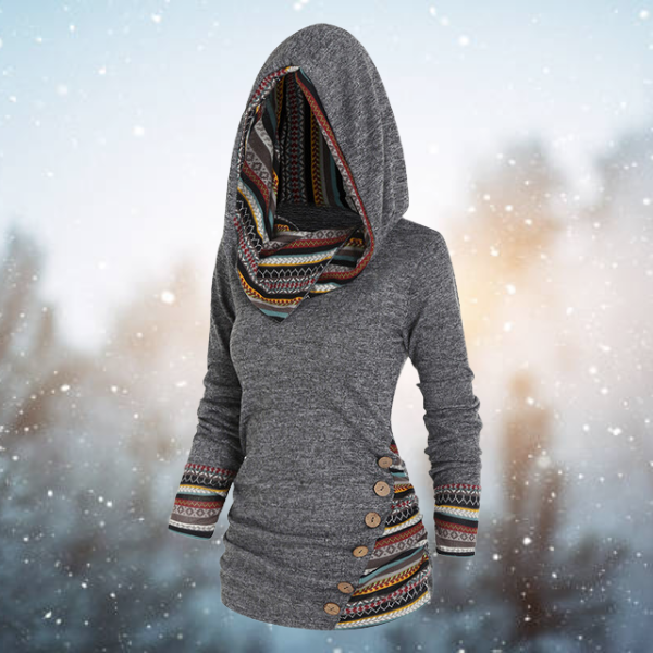 Tribal Hoodie with Geometric Pattern – Naïma-Grey-S-The Livary