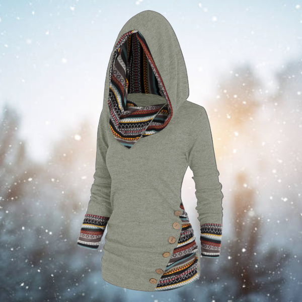 Tribal Hoodie with Geometric Pattern – Naïma-Light grey-S-The Livary