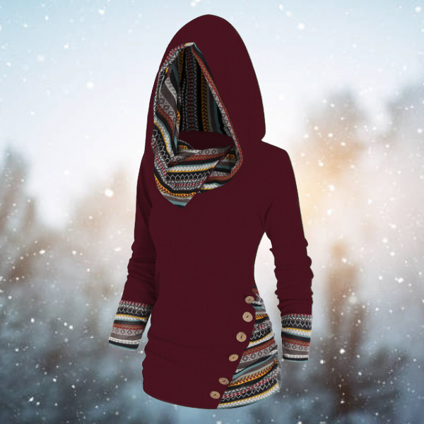 Tribal Hoodie with Geometric Pattern – Naïma-Red-S-The Livary
