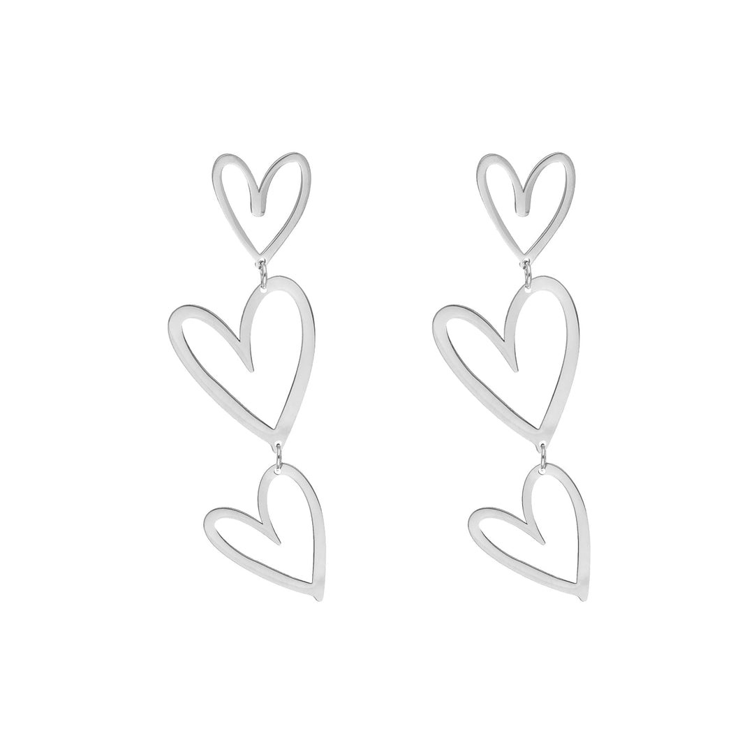 Triple Heart Pendant Earrings-925 Silver-Nora Luxe