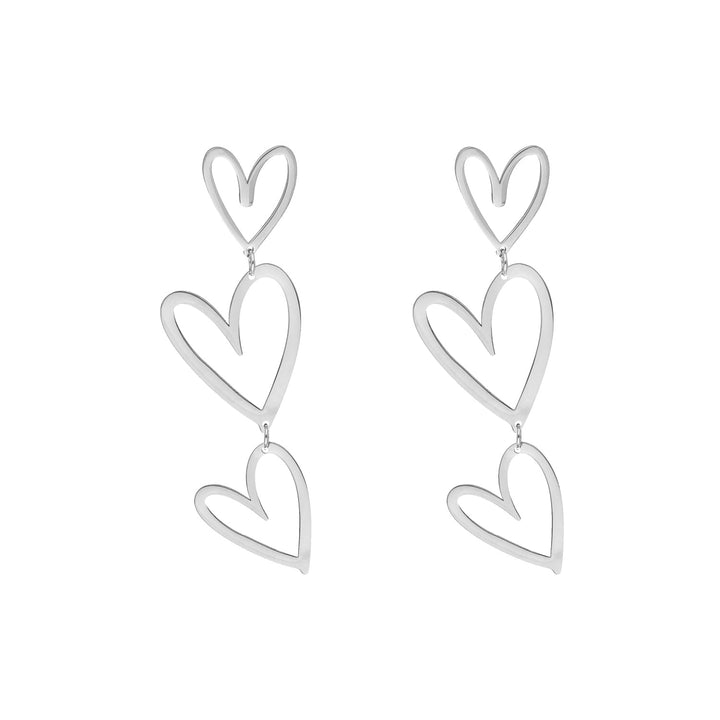 Triple Heart Pendant Earrings-925 Silver-Nora Luxe