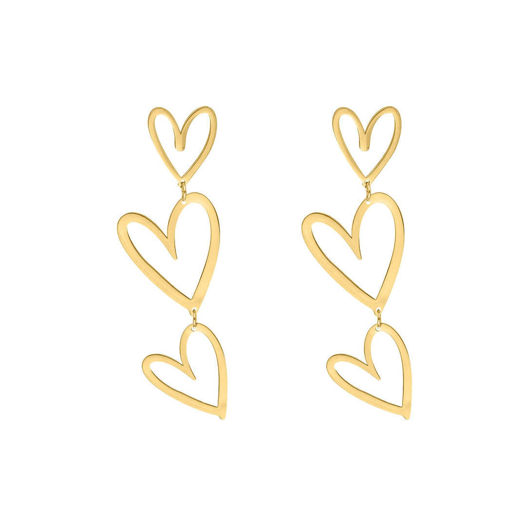 Triple Heart Pendant Earrings-Gold-plated-Nora Luxe