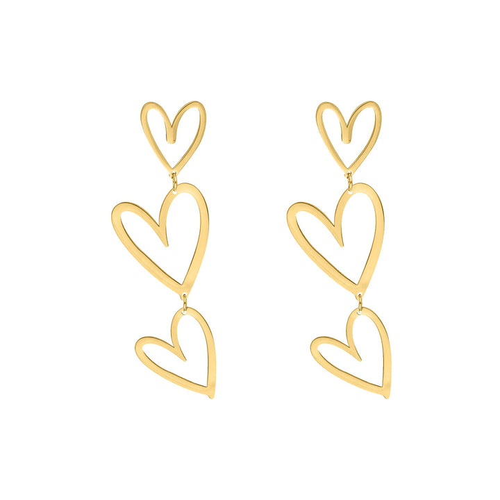 Triple Heart Pendant Earrings-Gold-plated-Nora Luxe