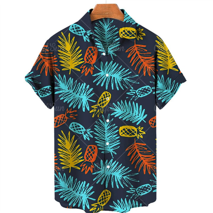 Tropical Hawaii Shirt with Short Sleeves – Mateo-Dark Blue Pineapple-S-State of Style