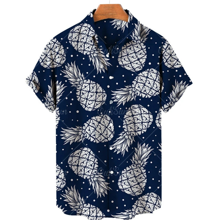 Tropical Hawaii Shirt with Short Sleeves – Mateo-Dark Blue White Pineapple-S-State of Style