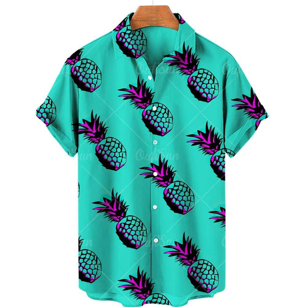 Tropical Hawaii Shirt with Short Sleeves – Mateo-Turquoise Pineapple-S-State of Style