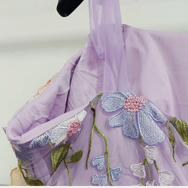 Tulle Cocktail Dress with Floral Appliqués - Rosalie-Purple-XS-Nora Luxe