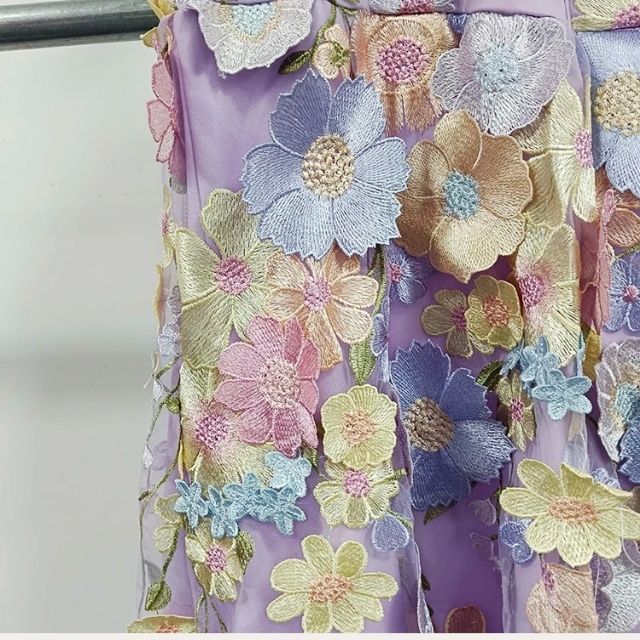 Tulle Cocktail Dress with Floral Appliqués - Rosalie-Purple-XS-Nora Luxe