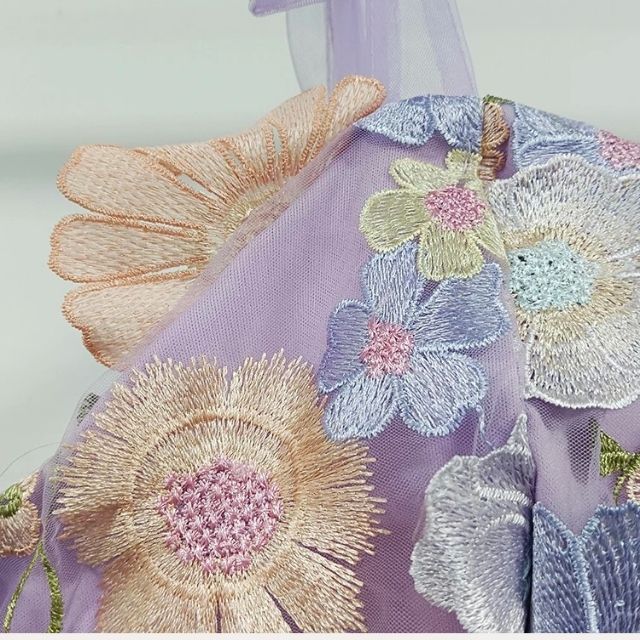 Tulle Cocktail Dress with Floral Appliqués - Rosalie-Purple-XS-Nora Luxe