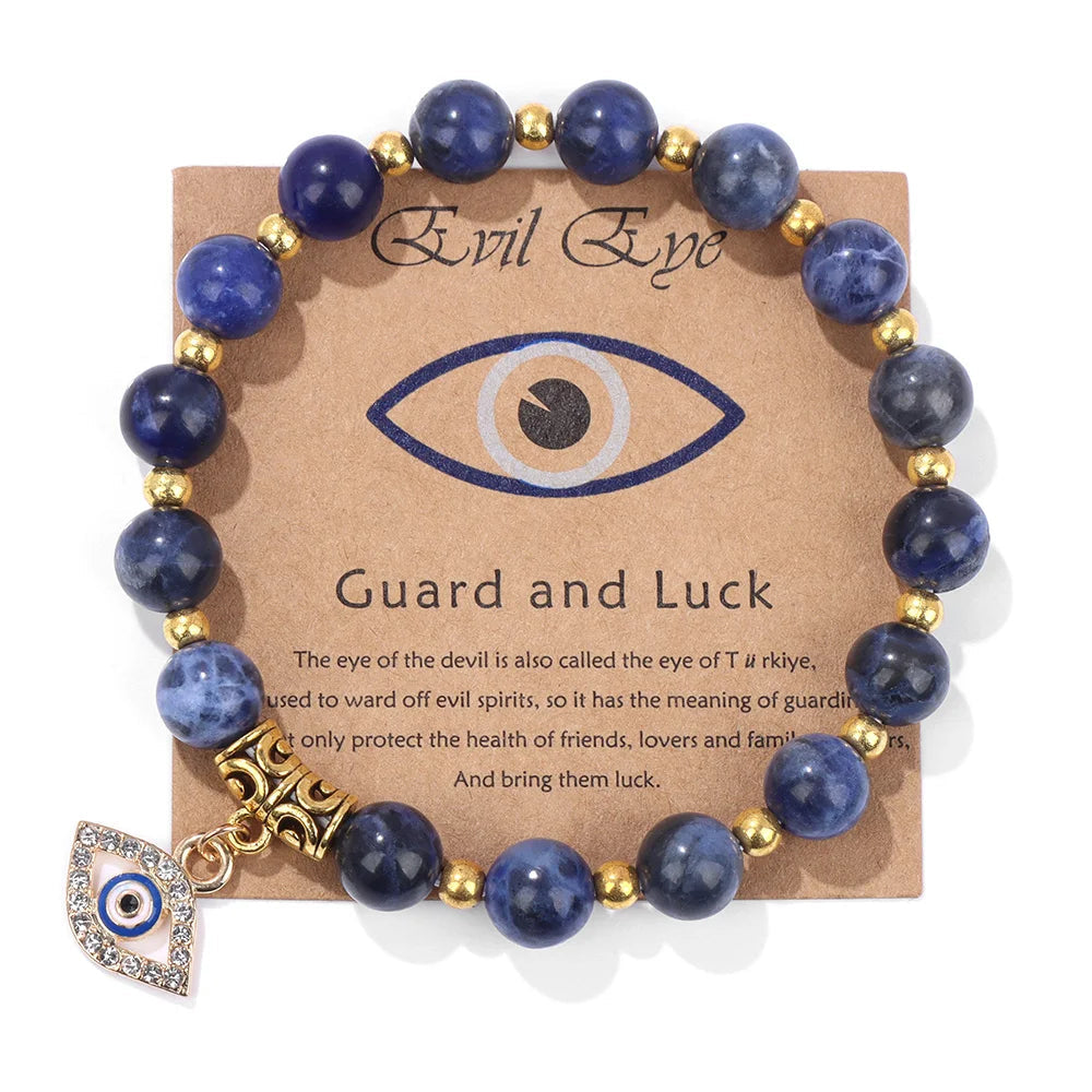 Turkish Evil Eye Pendant Bracelet | Protection Beads Jewellery-17 CM (Sold out!)-Blue Sodalite-Nora Luxe