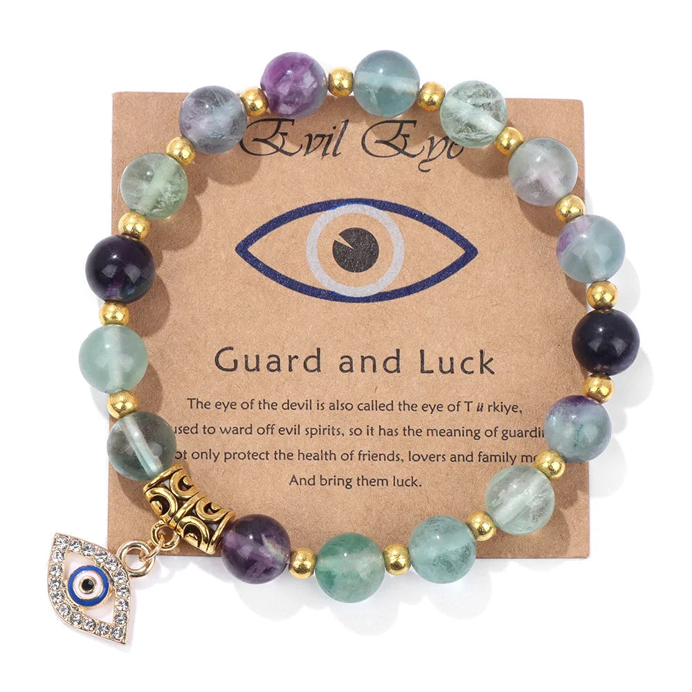 Turkish Evil Eye Pendant Bracelet | Protection Beads Jewellery-17 CM (Sold out!)-Fluorite-Nora Luxe
