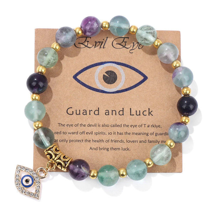 Turkish Evil Eye Pendant Bracelet | Protection Beads Jewellery-17 CM (Sold out!)-Fluorite-Nora Luxe