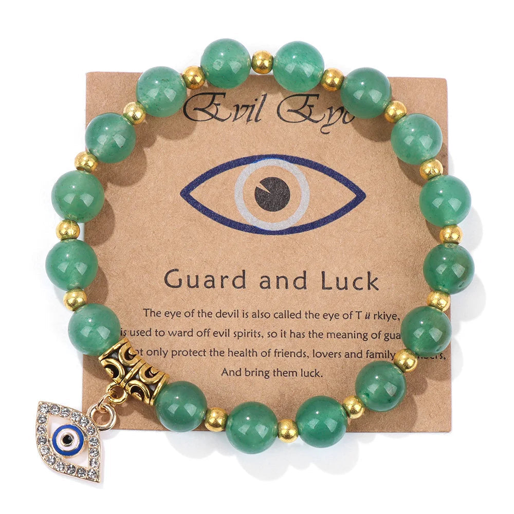 Turkish Evil Eye Pendant Bracelet | Protection Beads Jewellery-17 CM (Sold out!)-Green Aventurine-Nora Luxe