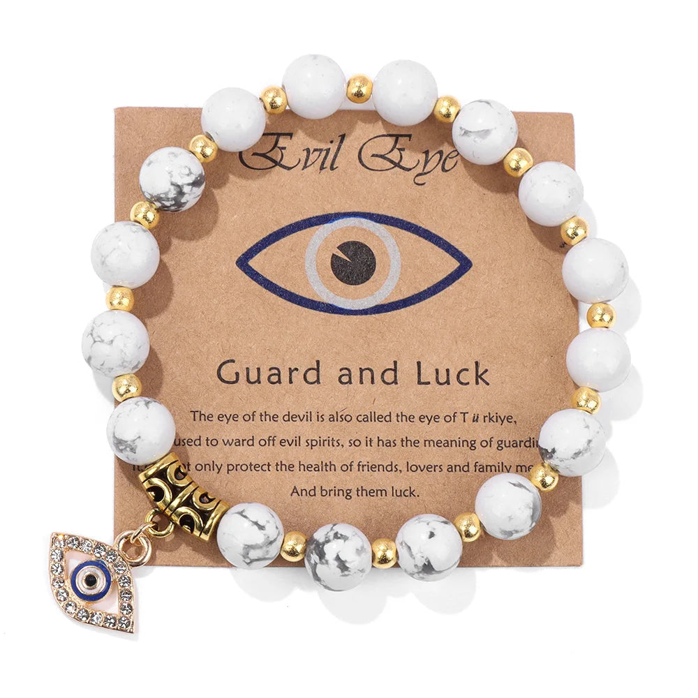 Turkish Evil Eye Pendant Bracelet | Protection Beads Jewellery-17 CM (Sold out!)-Howlite-Nora Luxe