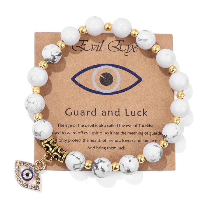 Turkish Evil Eye Pendant Bracelet | Protection Beads Jewellery-17 CM (Sold out!)-Howlite-Nora Luxe