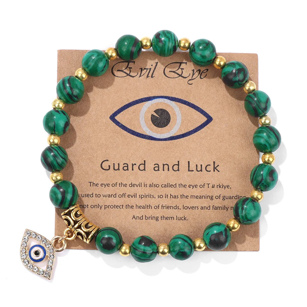 Turkish Evil Eye Pendant Bracelet | Protection Beads Jewellery-17 CM (Sold out!)-Malachite-Nora Luxe