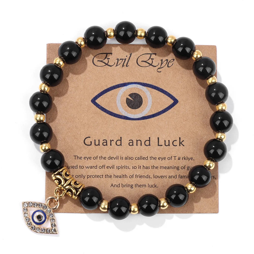 Turkish Evil Eye Pendant Bracelet | Protection Beads Jewellery-17 CM (Sold out!)-Onyx Black-Nora Luxe