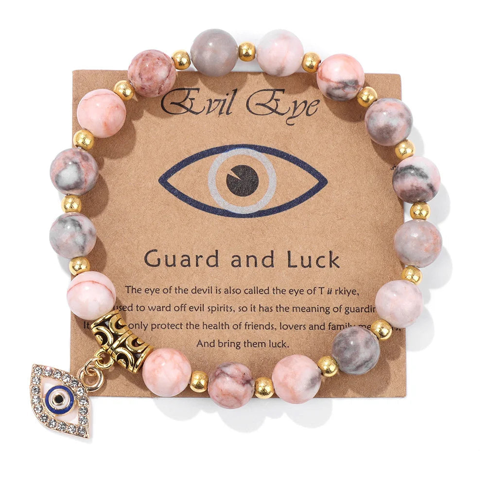 Turkish Evil Eye Pendant Bracelet | Protection Beads Jewellery-17 CM (Sold out!)-Pink Zebra-Nora Luxe
