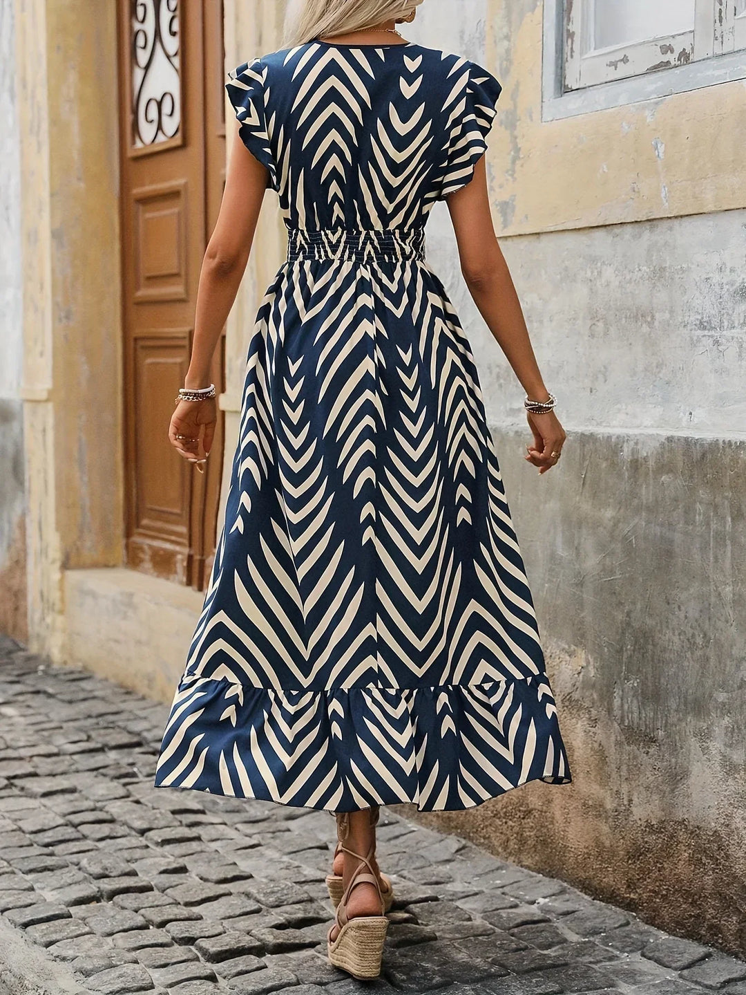 Twisted Waist Dress with Print | Isabella | Stylish and Chic-S-Blue-Nora Luxe