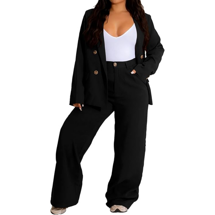 Two-Piece Blazer & Wide Trousers Women's Business Suit - Wendy-Black-S-Nora Luxe