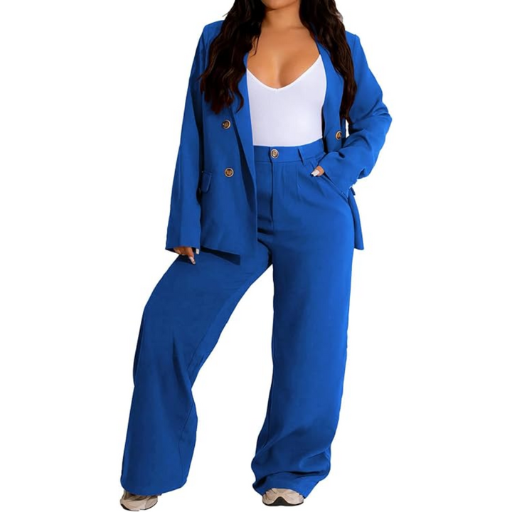 Two-Piece Blazer & Wide Trousers Women's Business Suit - Wendy-Blue-S-Nora Luxe