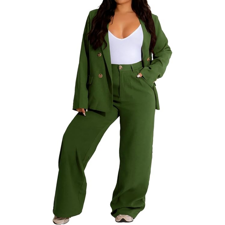 Two-Piece Blazer & Wide Trousers Women's Business Suit - Wendy-Green-S-Nora Luxe