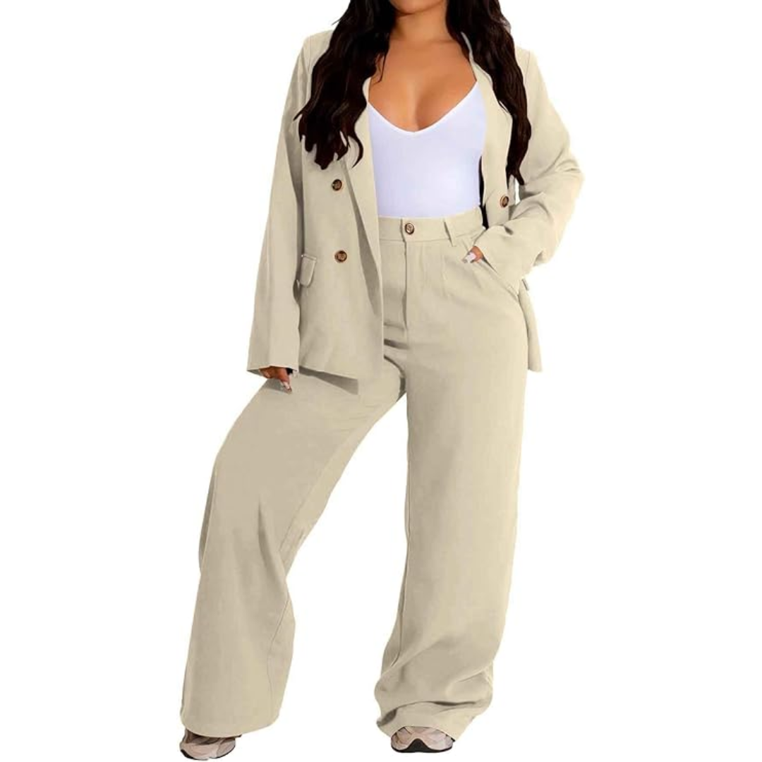 Two-Piece Blazer & Wide Trousers Women's Business Suit - Wendy-White-S-Nora Luxe