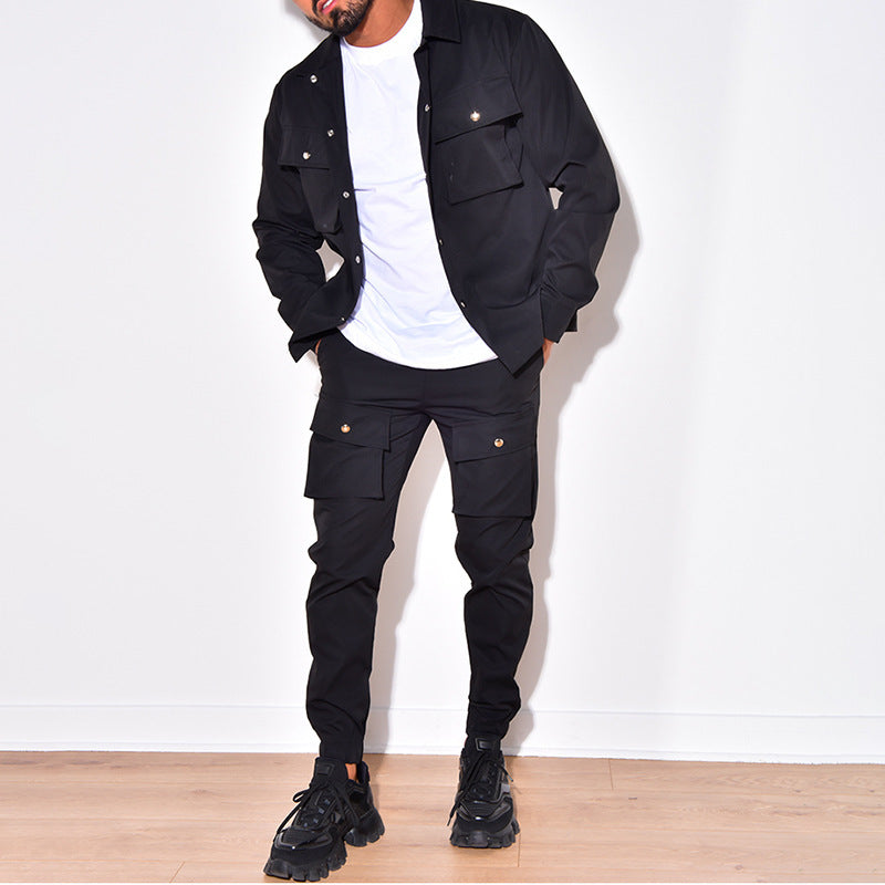 Two-Piece Cargo Set for Men - NomadCargo-Black-S-Nora Luxe