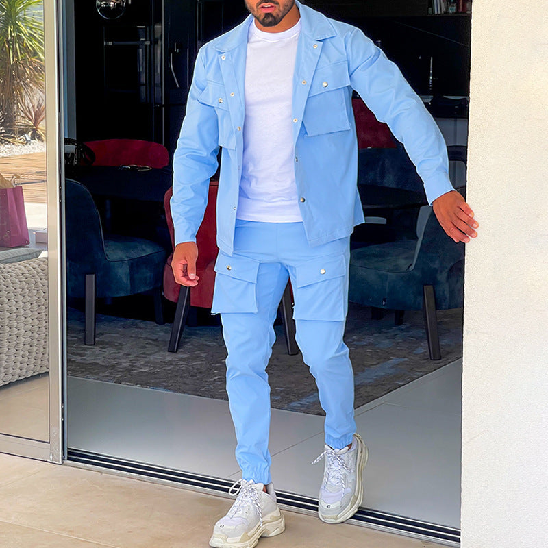 Two-Piece Cargo Set for Men - NomadCargo-Blue-S-Nora Luxe