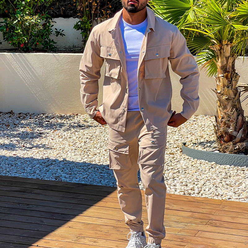 Two-Piece Cargo Set for Men - NomadCargo-Brown-S-Nora Luxe