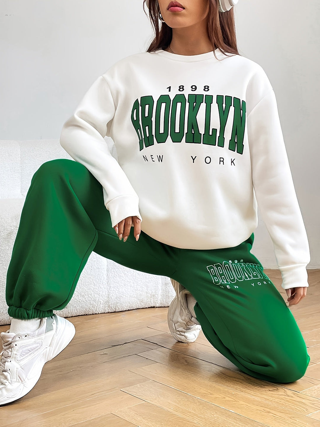 Two-piece Jogging Suit with Trendy Letter Print - Isabelle-Green-S-Nora Luxe